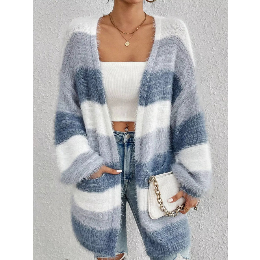 Striped Open Front Oversized Cardigan Apparel and Accessories