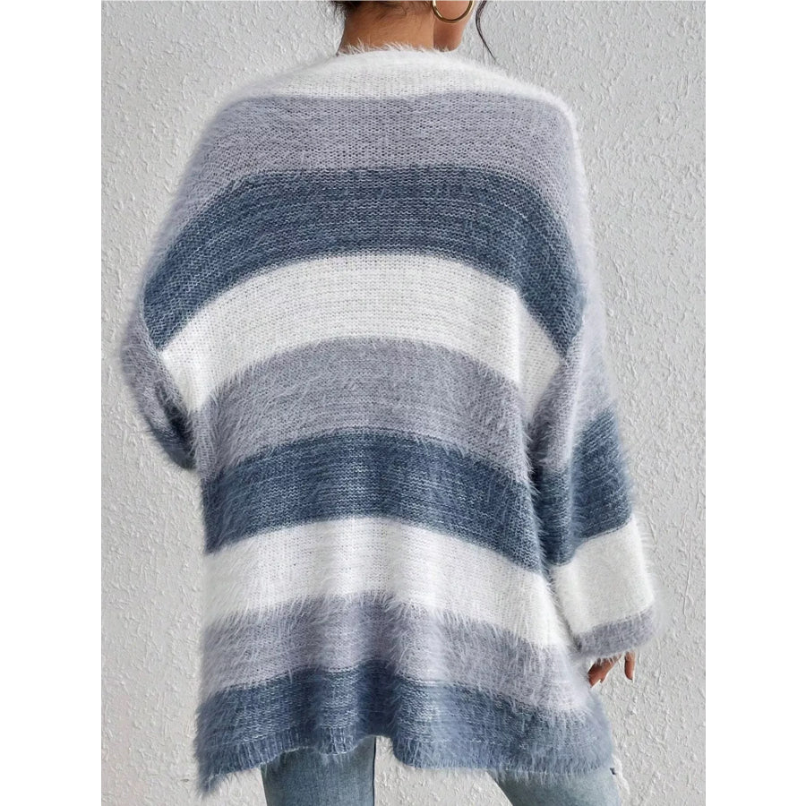 Striped Open Front Oversized Cardigan Apparel and Accessories