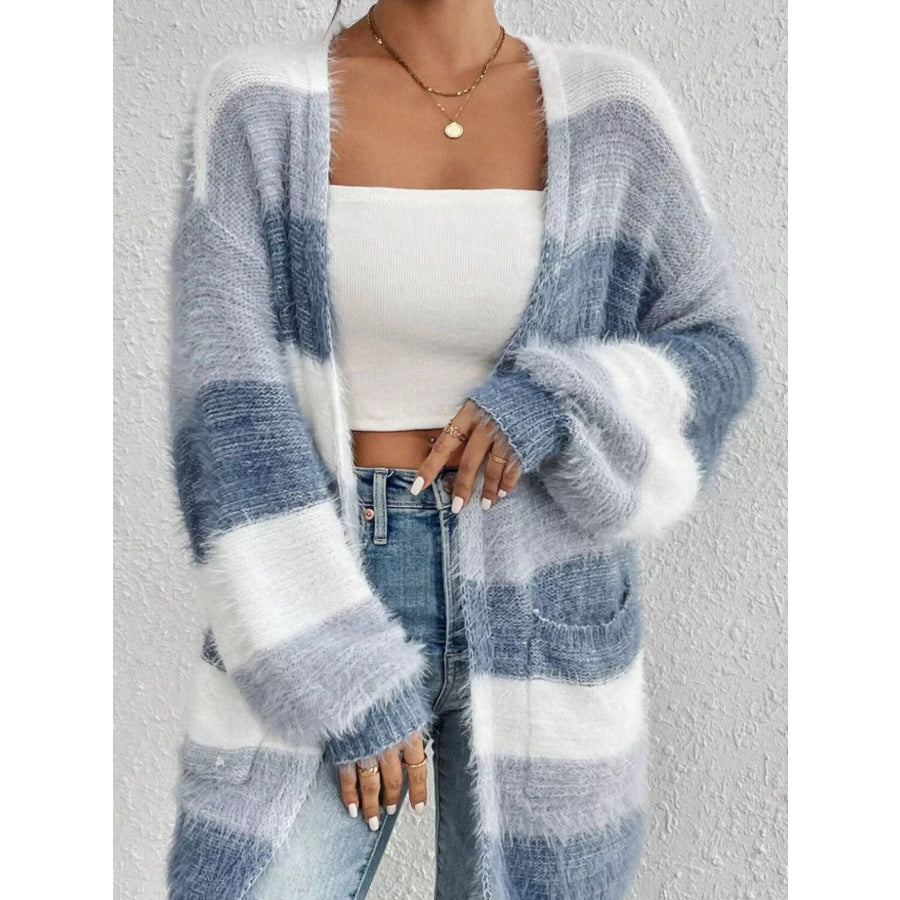 Striped Open Front Oversized Cardigan Apparel and Accessories