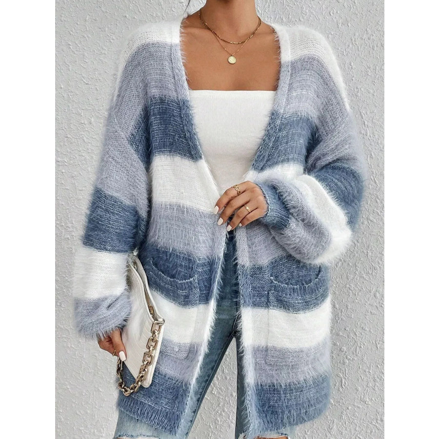 Striped Open Front Oversized Cardigan Apparel and Accessories