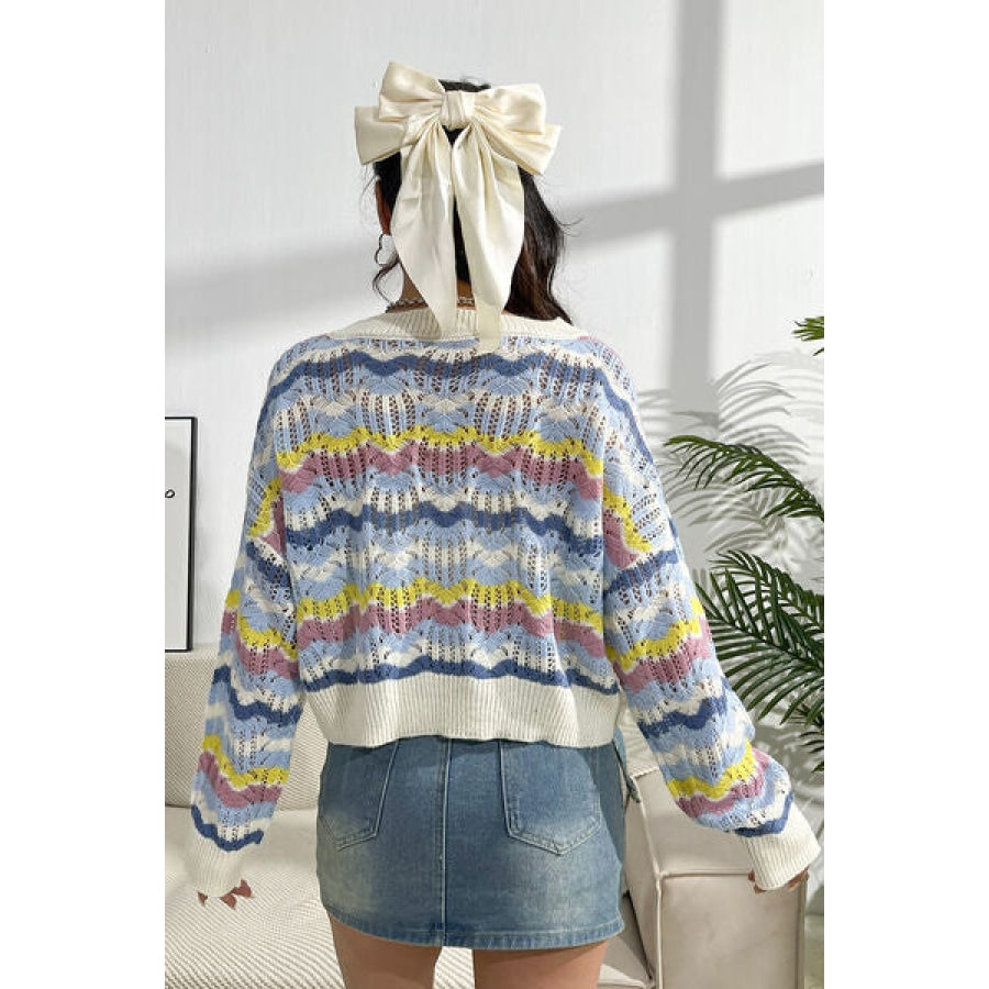 Striped Openwork Dropped Shoulder Sweater Clothing