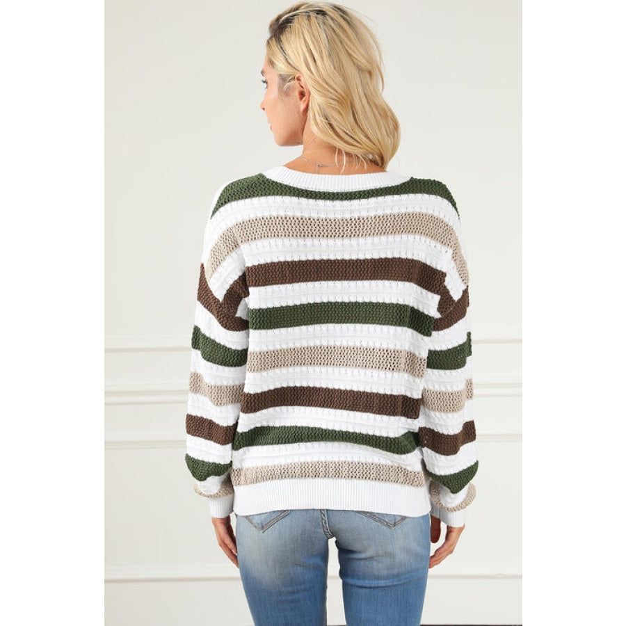 Striped Openwork Dropped Shoulder Sweater