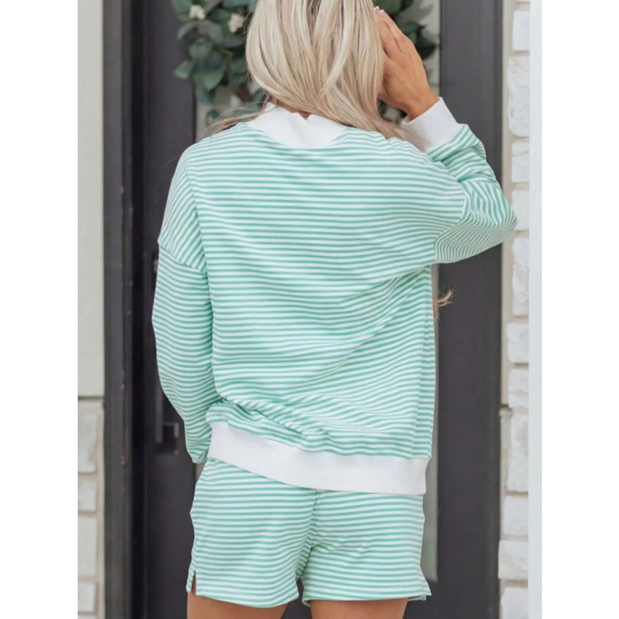 Striped Oversized Sweatshirt and Shorts Set Apparel Accessories