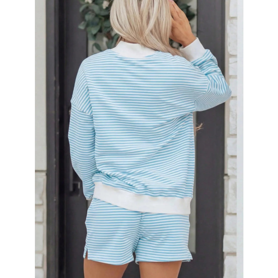 Striped Oversized Sweatshirt and Shorts Set Apparel Accessories
