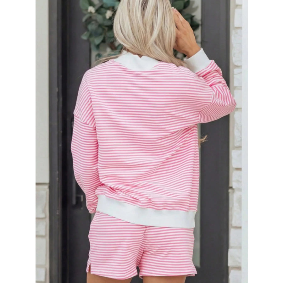 Striped Oversized Sweatshirt and Shorts Set Apparel Accessories