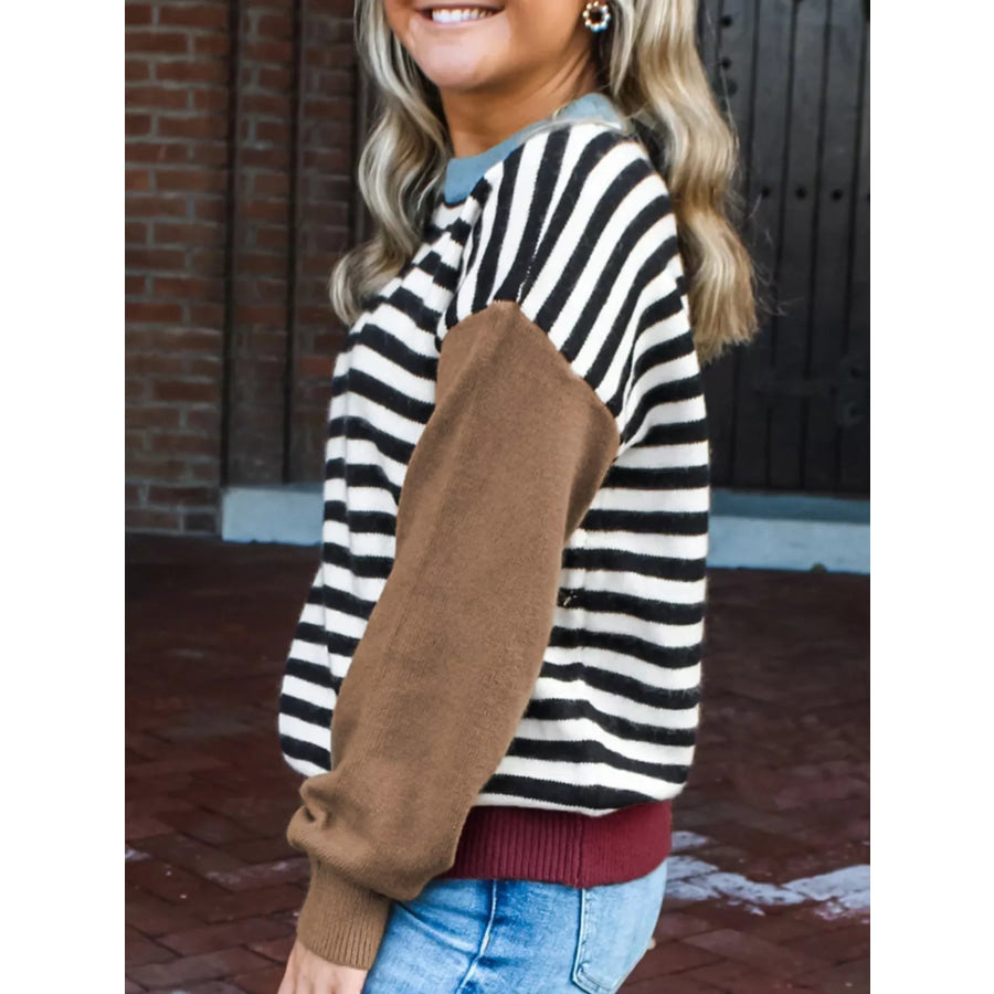 Striped Panels Colorblock Sleeve Sweater Stripe / S Apparel and Accessories