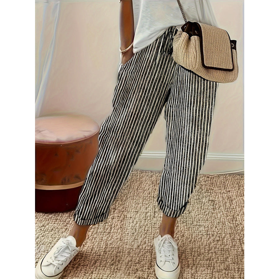 Striped Pants with Pockets Black / S Apparel and Accessories