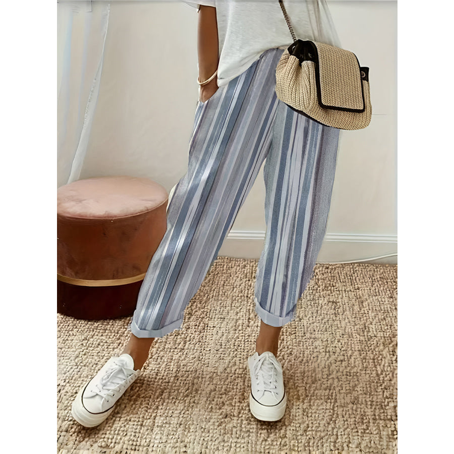 Striped Pants with Pockets Light Blue / S Apparel and Accessories