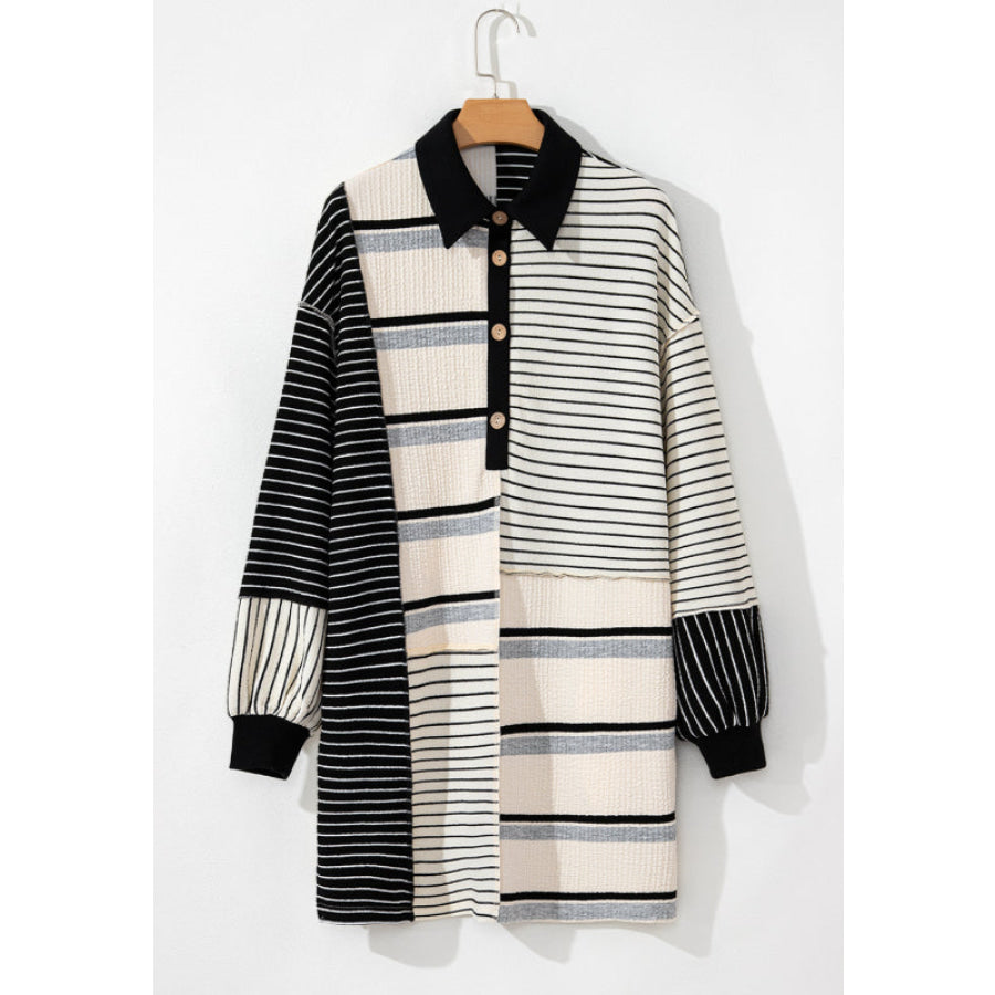 Striped Patchwork Long Sleeve Mini Dress Apparel and Accessories