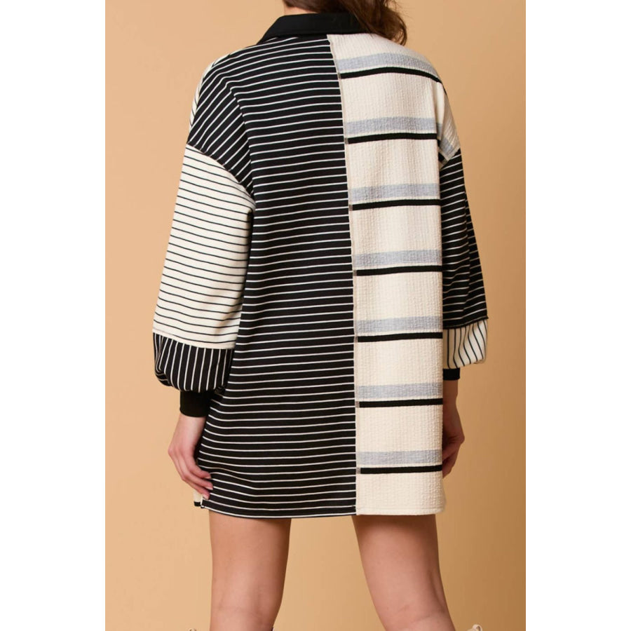 Striped Patchwork Long Sleeve Mini Dress Apparel and Accessories