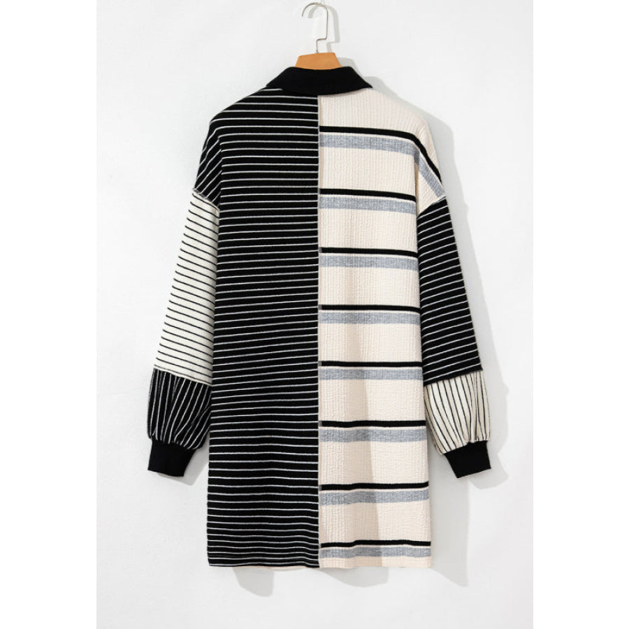 Striped Patchwork Long Sleeve Mini Dress Apparel and Accessories