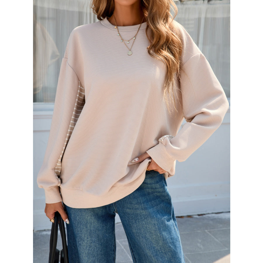 Striped Patchwork Long Sleeve Sweatshirt Apparel and Accessories