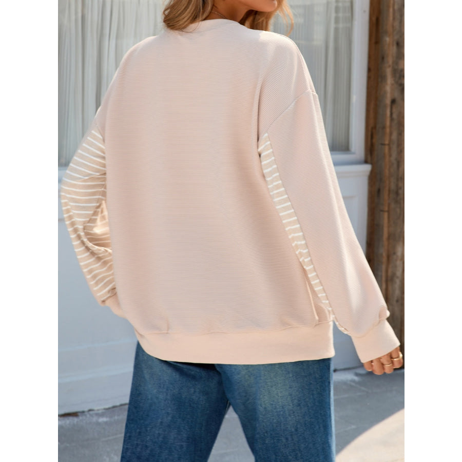 Striped Patchwork Long Sleeve Sweatshirt Apparel and Accessories