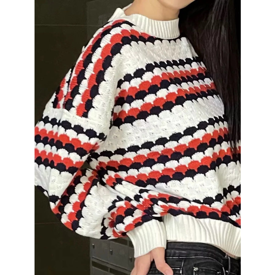 Striped Pattern Round Neck Sweater Apparel and Accessories