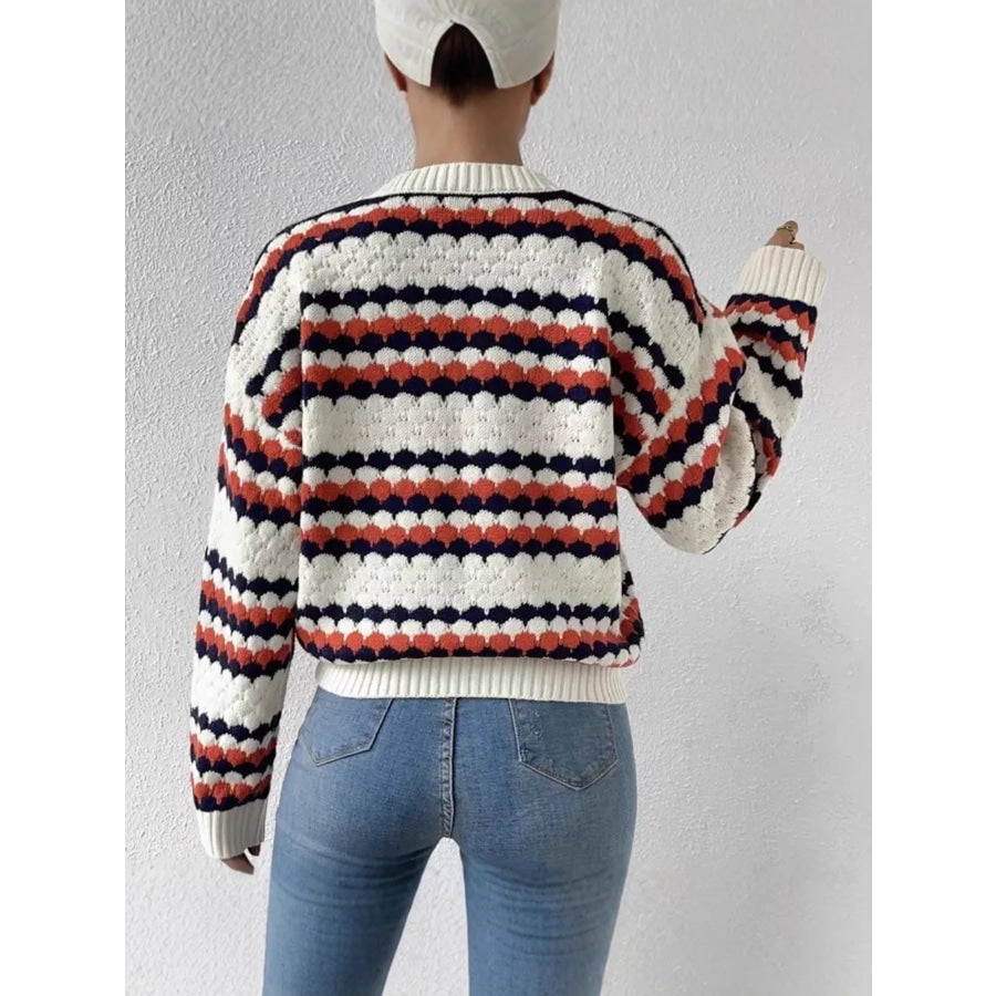 Striped Pattern Round Neck Sweater Apparel and Accessories