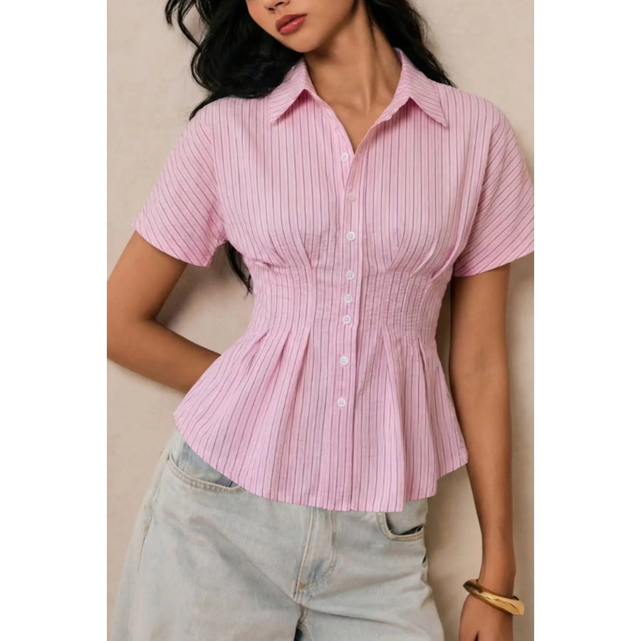 Striped Peplum Button Up Shirt Apparel and Accessories