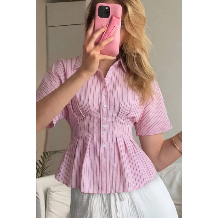 Striped Peplum Button Up Shirt Apparel and Accessories