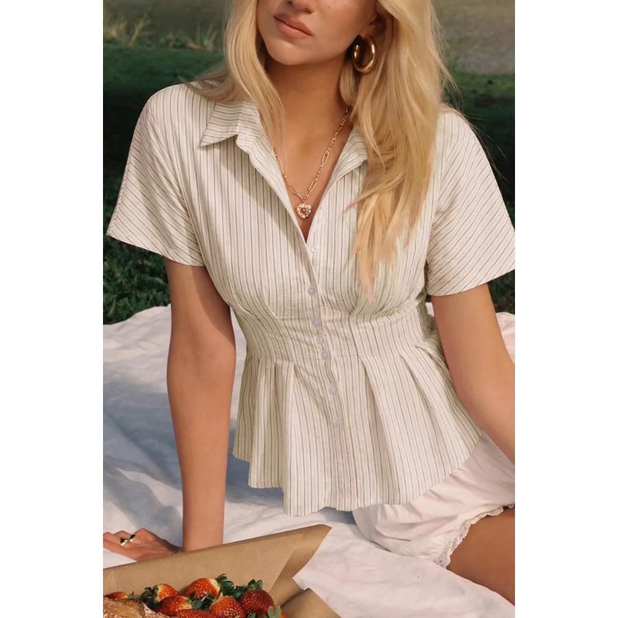 Striped Peplum Button Up Shirt Apparel and Accessories