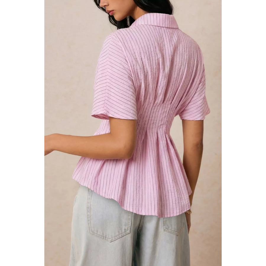 Striped Peplum Button Up Shirt Apparel and Accessories