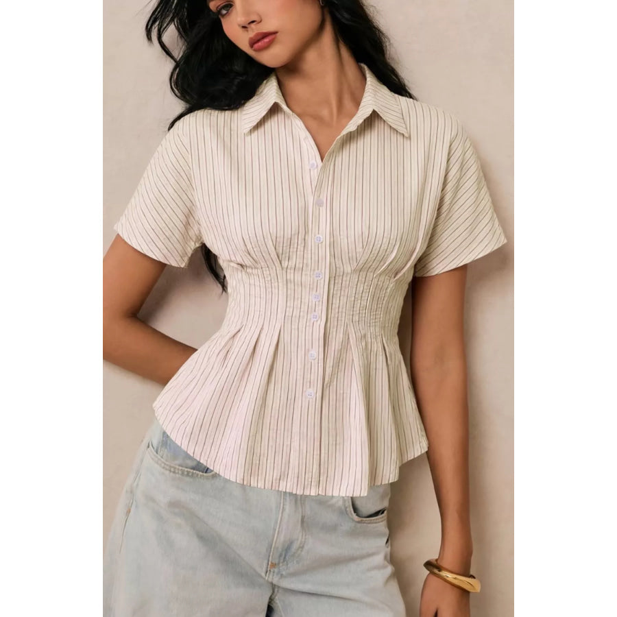 Striped Peplum Button Up Shirt Apparel and Accessories