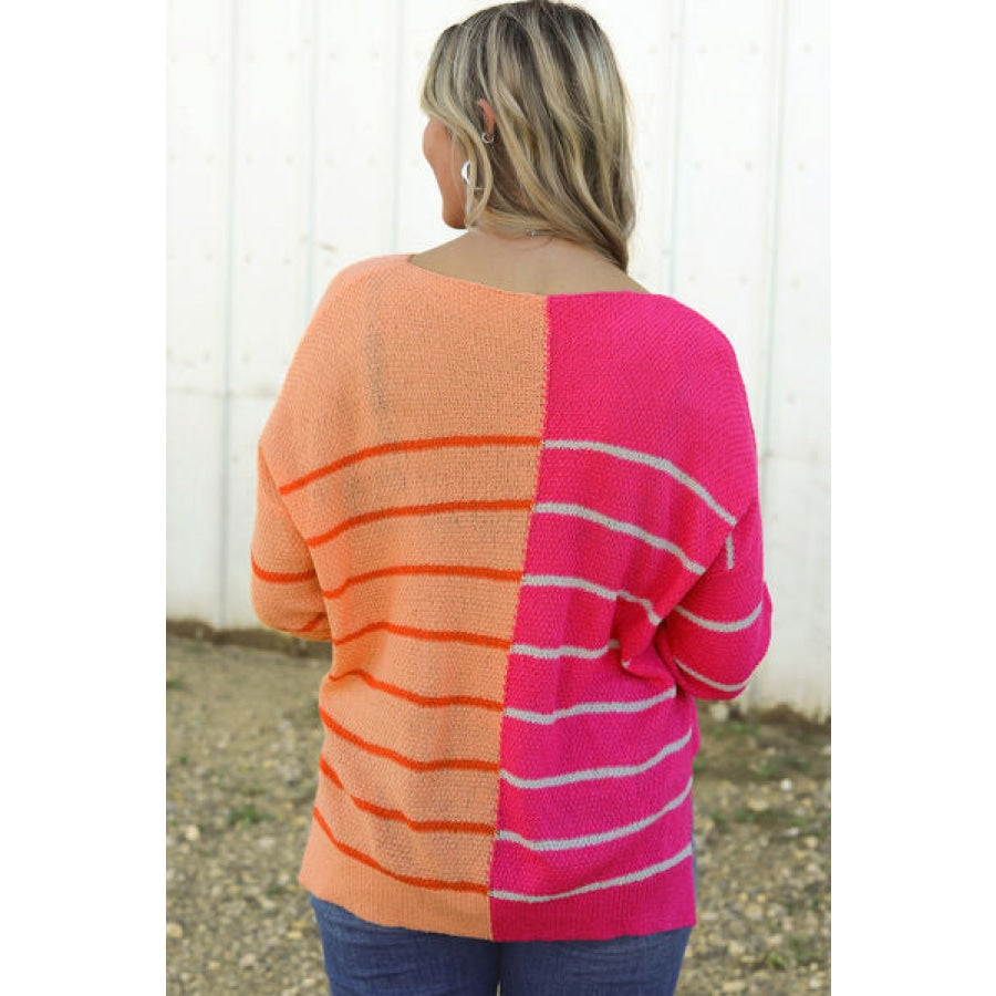 Striped Pocketed Dropper Shoulder Sweater Clothing