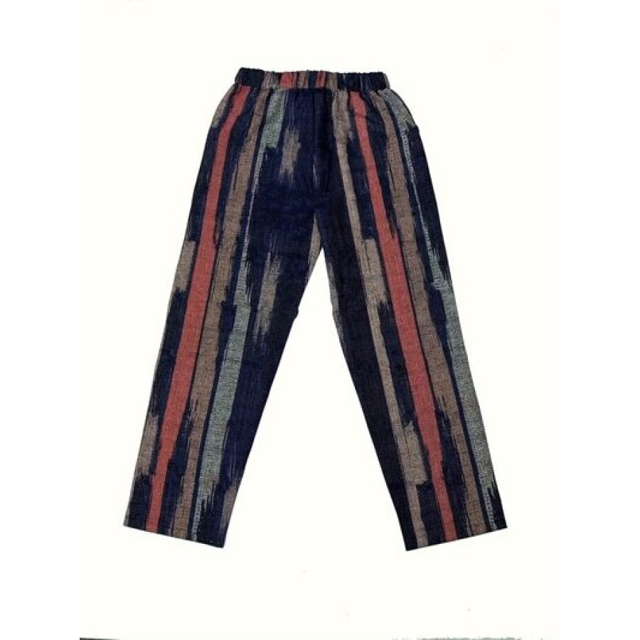 Striped Pocketed Elastic Waist Pants Apparel and Accessories