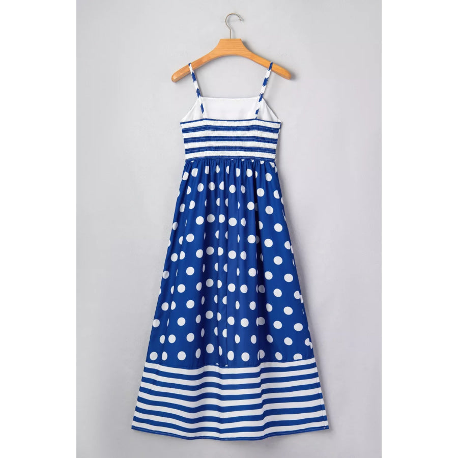 Striped Polka Dot Patchwork High Waist Spaghetti Straps Maxi Dress Apparel and Accessories