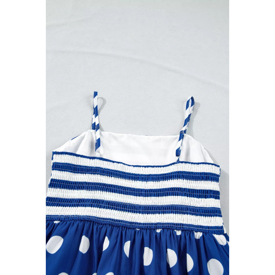 Striped Polka Dot Patchwork High Waist Spaghetti Straps Maxi Dress Apparel and Accessories