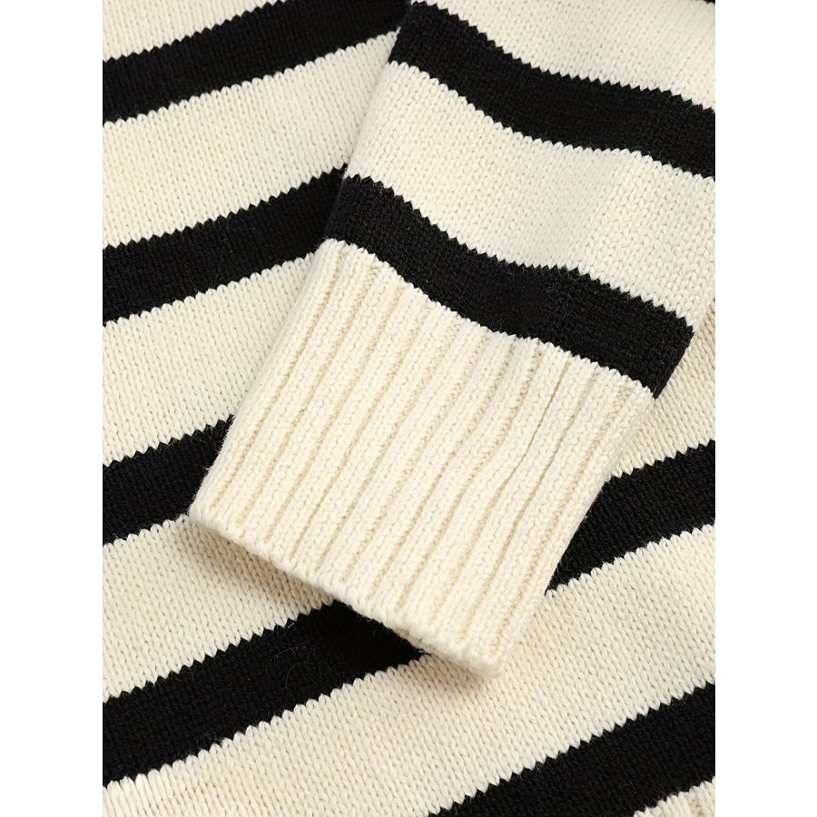 Striped Polo Collar Knit Sweater Apparel and Accessories