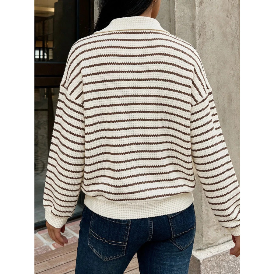 Striped Polo Collar Knit Sweatshirt Apparel and Accessories