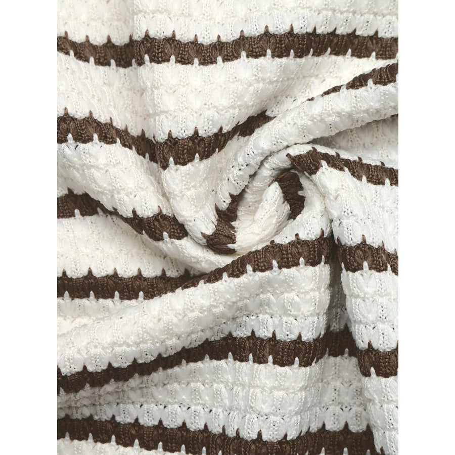 Striped Polo Collar Knit Sweatshirt Apparel and Accessories