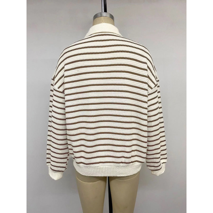 Striped Polo Collar Knit Sweatshirt Apparel and Accessories