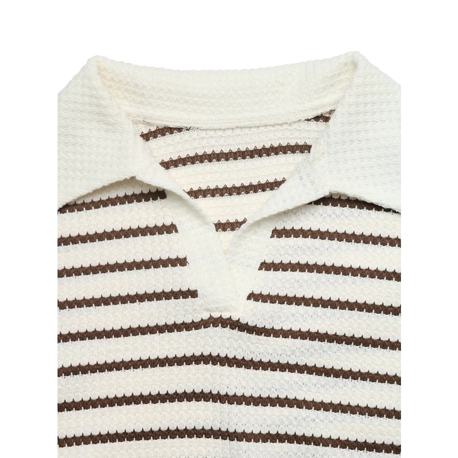 Striped Polo Collar Knit Sweatshirt Apparel and Accessories