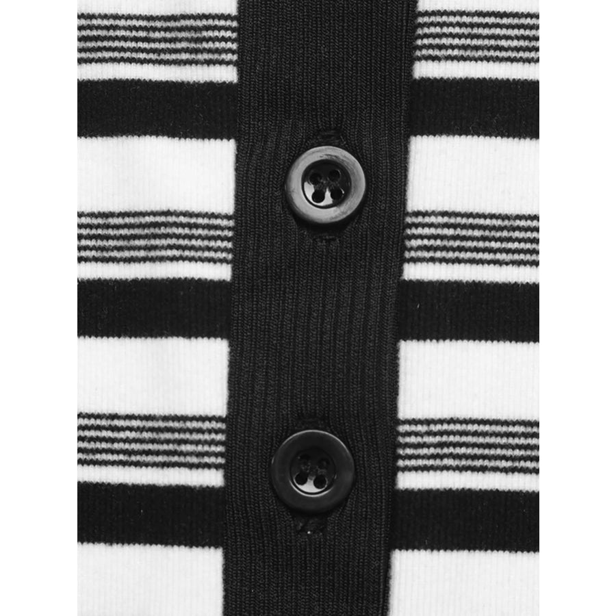 Striped Polo Collar Midi Dress Apparel and Accessories