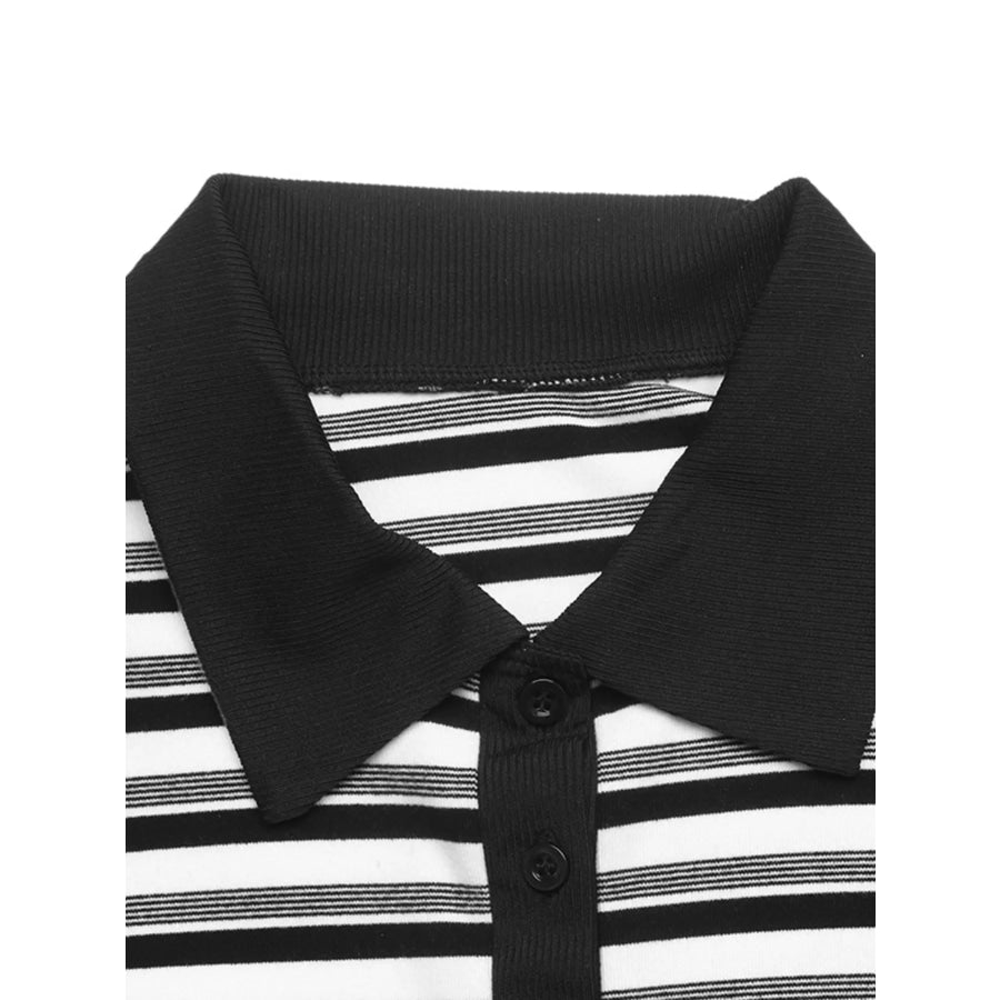 Striped Polo Collar Midi Dress Apparel and Accessories