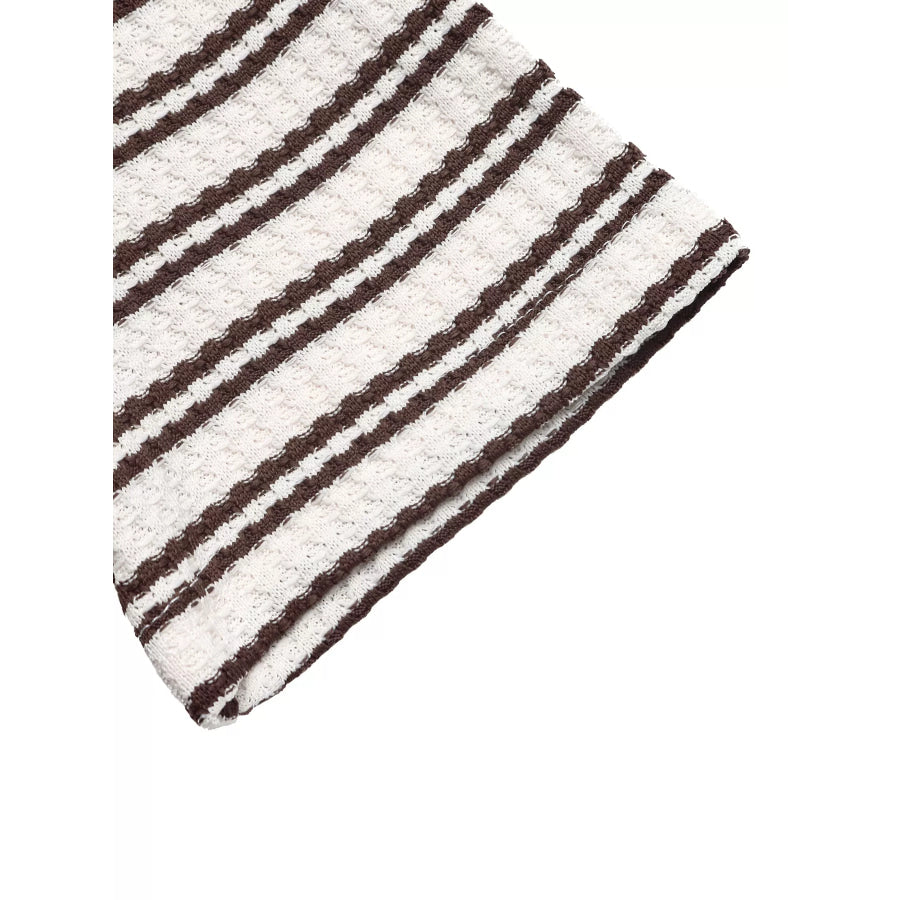 Striped Polo Collar Short Sleeve Top Apparel and Accessories