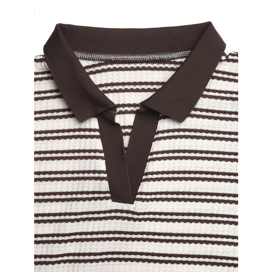 Striped Polo Collar Short Sleeve Top Apparel and Accessories