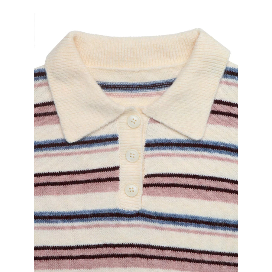 Striped Polo Collar Sweater Apparel and Accessories