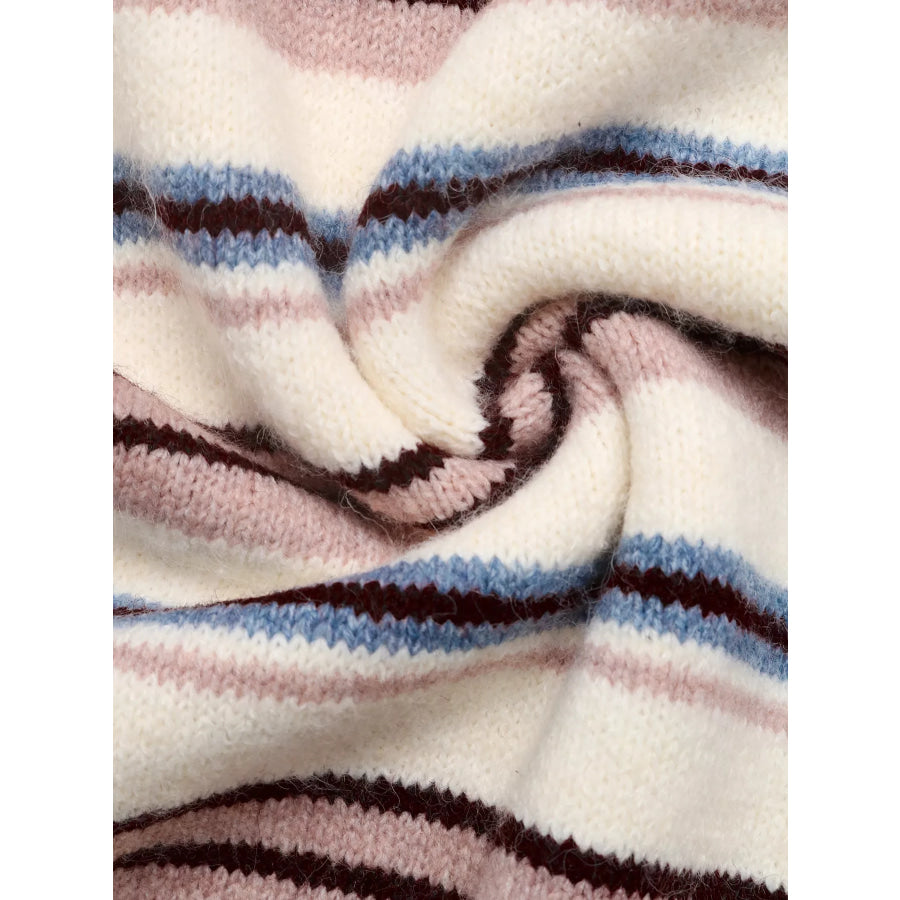 Striped Polo Collar Sweater Apparel and Accessories