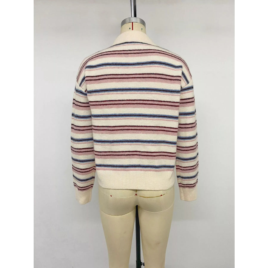 Striped Polo Collar Sweater Apparel and Accessories