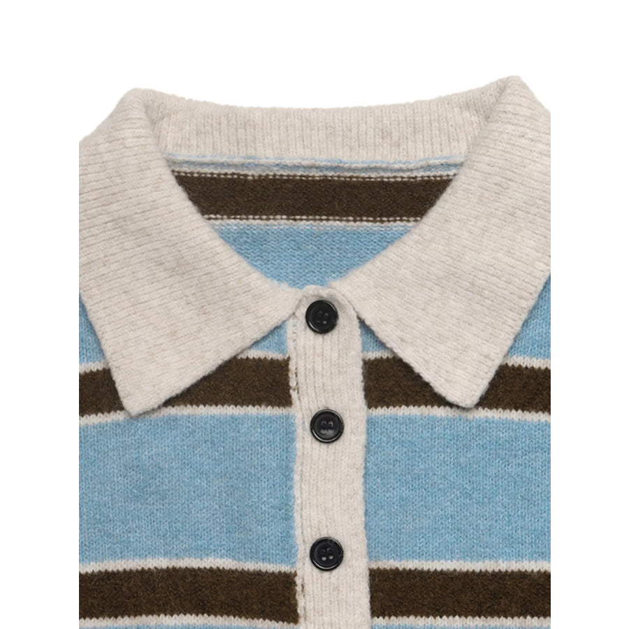 Striped Polo Collar Sweater Apparel and Accessories