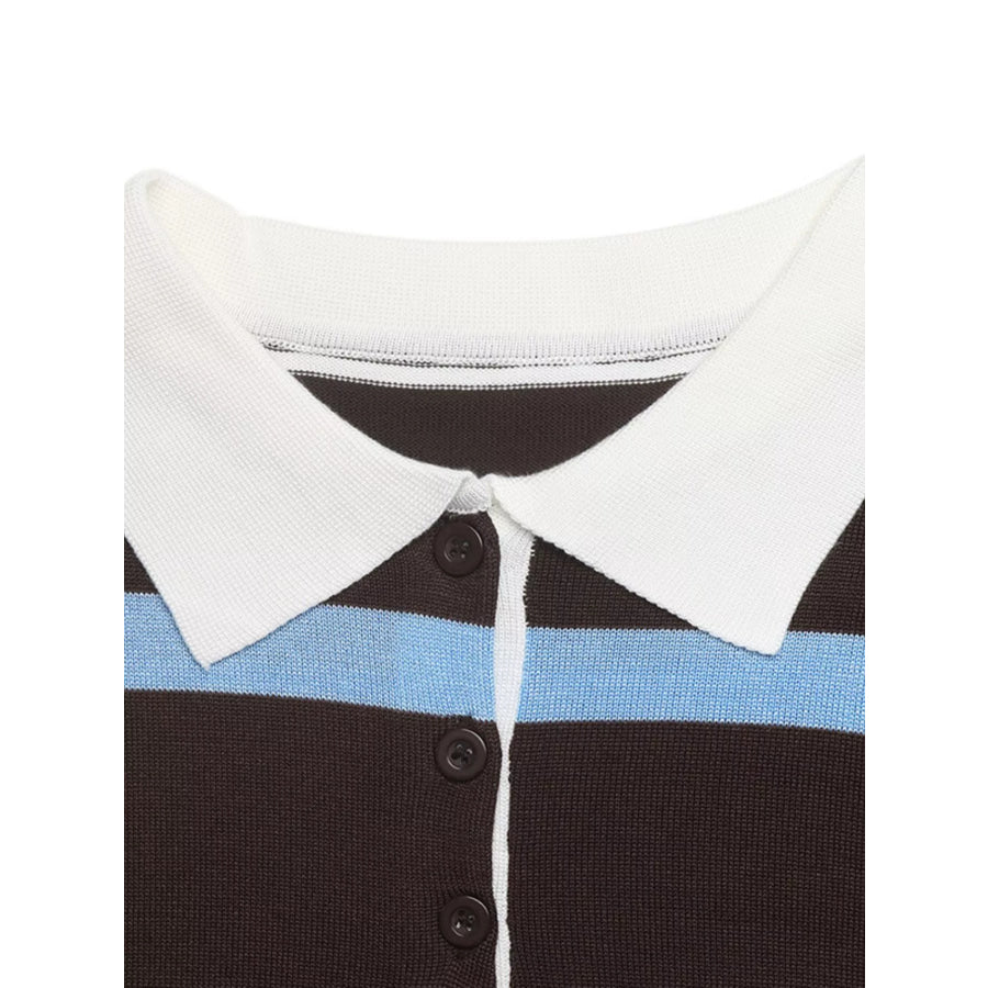 Striped Polo Collar Sweater Apparel and Accessories