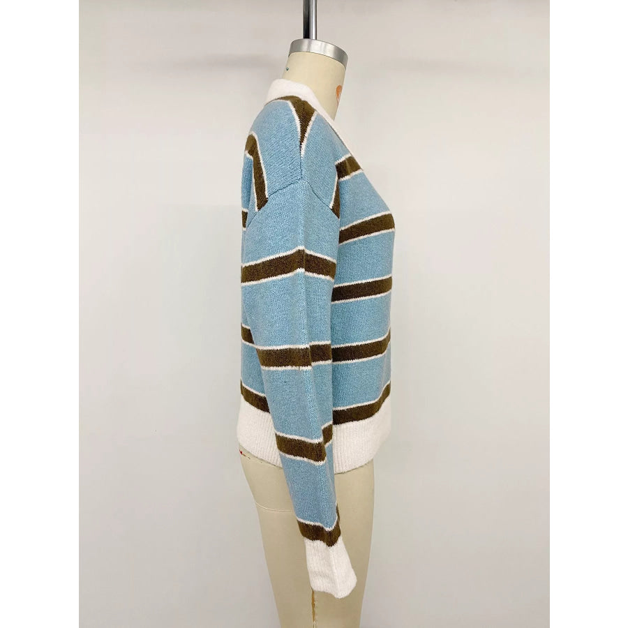 Striped Polo Collar Sweater Apparel and Accessories
