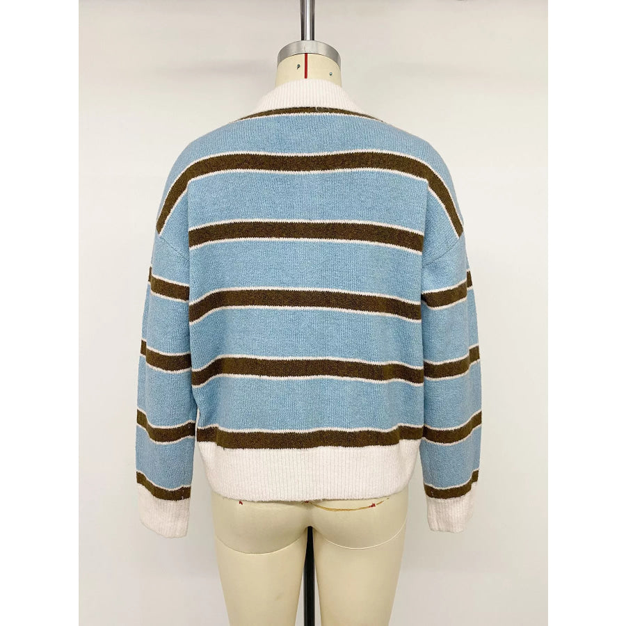 Striped Polo Collar Sweater Apparel and Accessories
