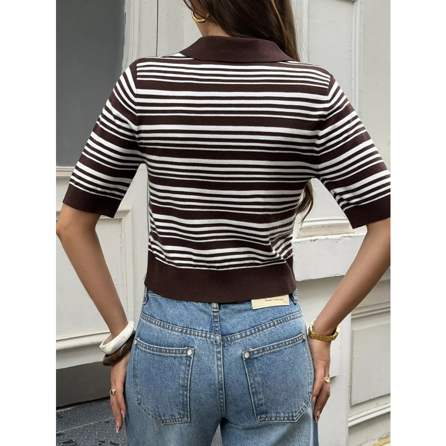 Striped Polo Cropped Knit Top Apparel and Accessories