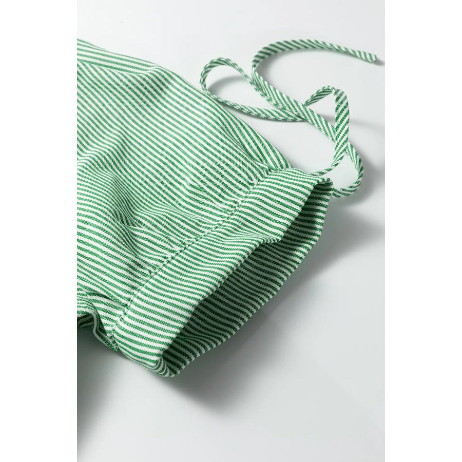 Striped Print Collared Split Neck Half Sleeve Blouse Apparel and Accessories