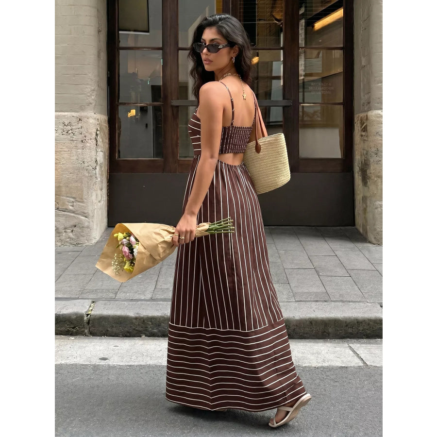 Striped Print Spaghetti Strap Maxi Dress Apparel and Accessories