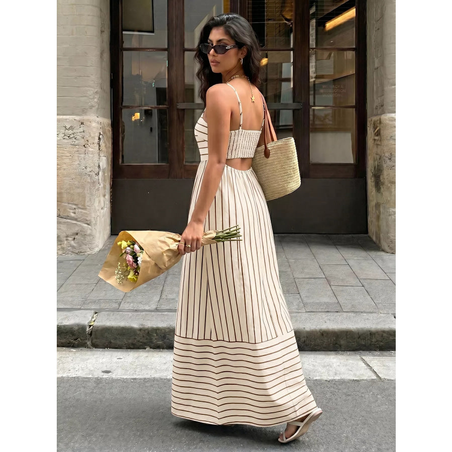 Striped Print Spaghetti Strap Maxi Dress Apparel and Accessories