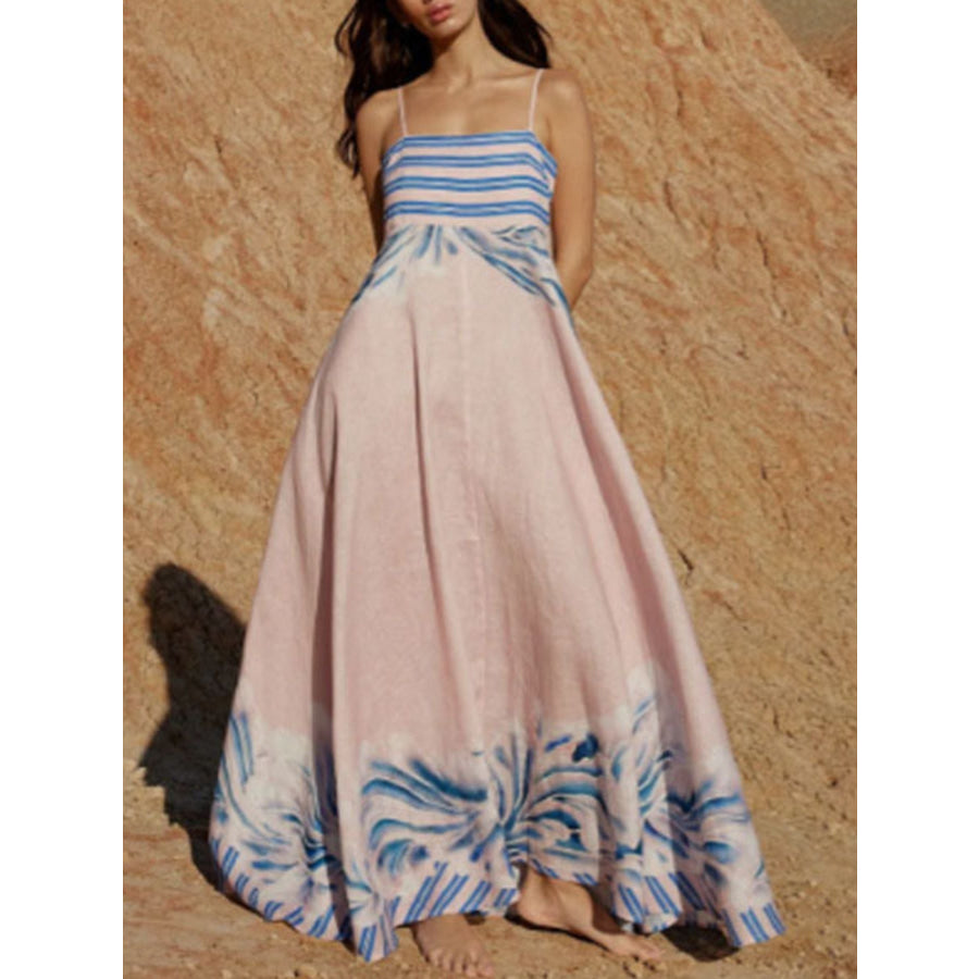 Striped Print Spaghetti Strap Maxi Dress Apparel and Accessories
