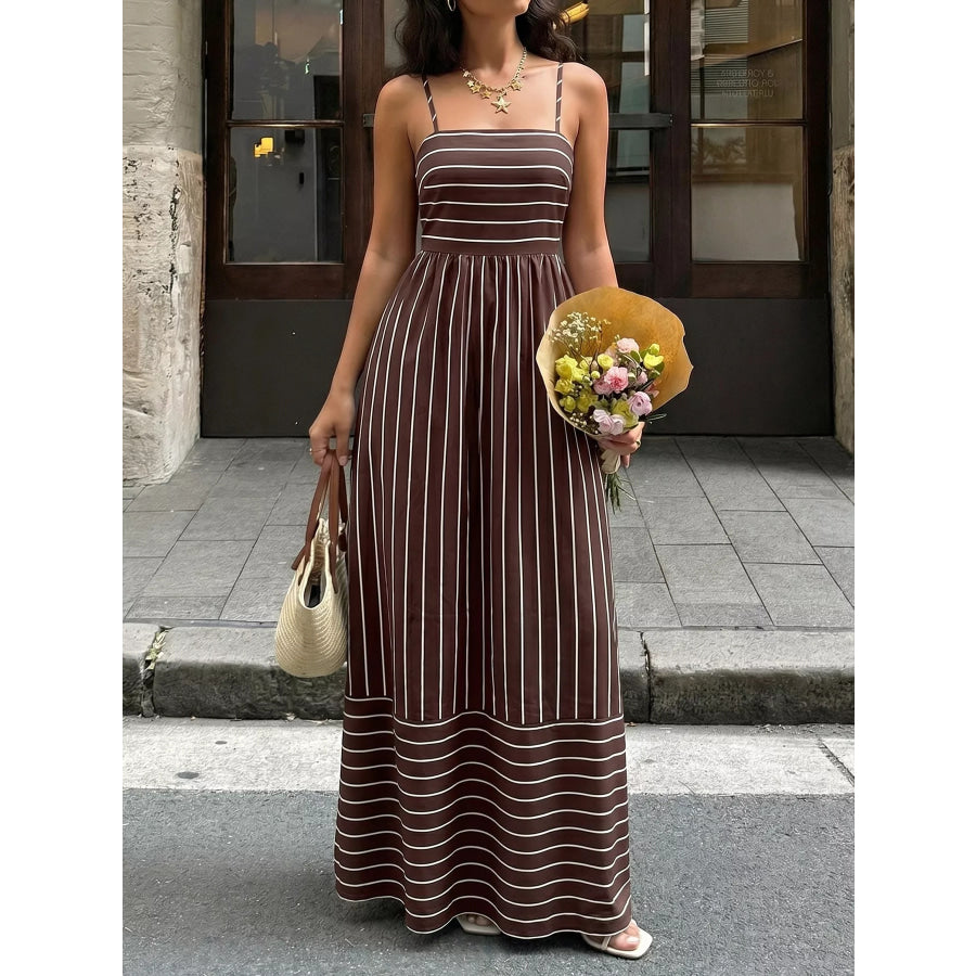Striped Print Spaghetti Strap Maxi Dress Apparel and Accessories